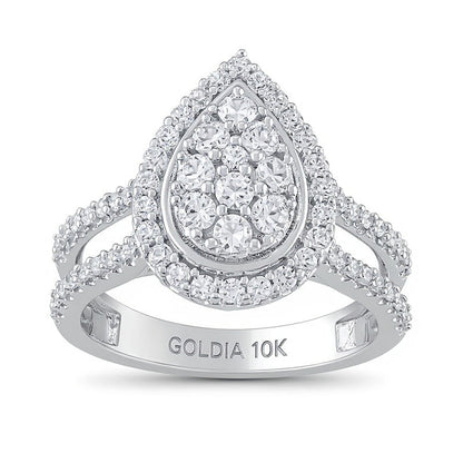 1.0 CT. TW Pear Multi-Diamond Frame Open Shank Engagement Ring in 10K White Gold