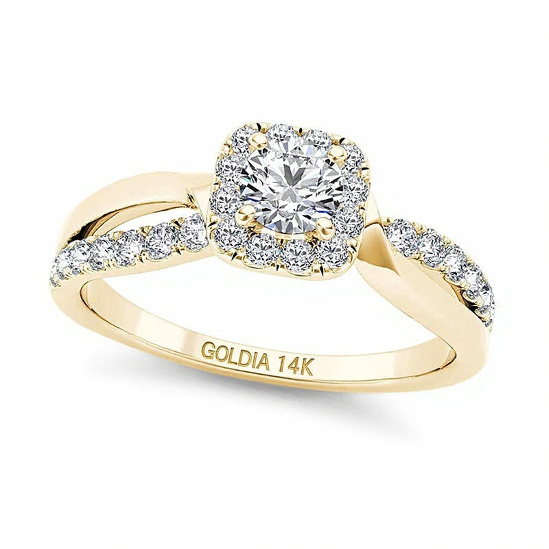 0.75 CT. TW Diamond Square Frame Split Shank Engagement Ring in 14K Gold
