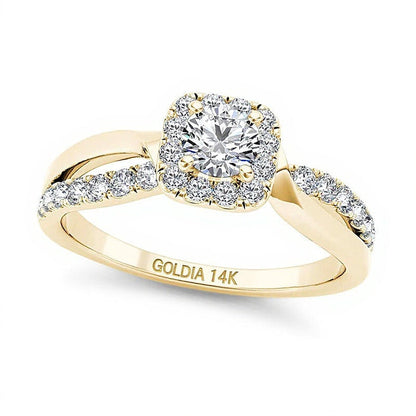 0.75 CT. TW Diamond Square Frame Split Shank Engagement Ring in 14K Gold