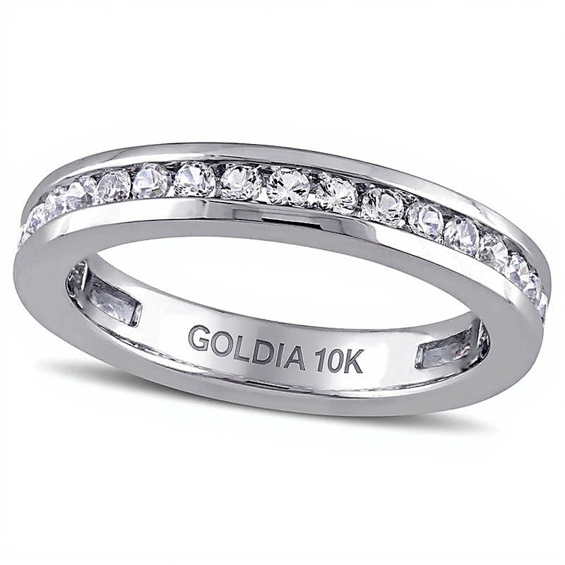 Lab-Created White Sapphire Channel-Set Eternity Band in 10K White Gold