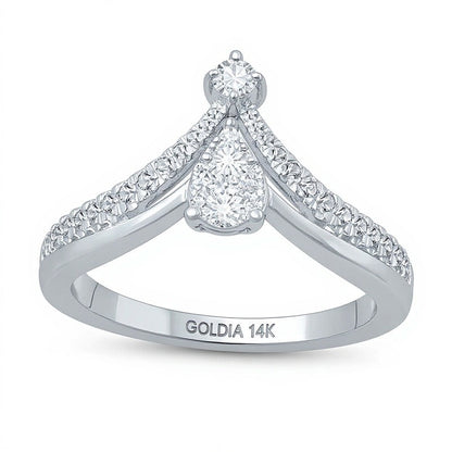 0.38 CT. TW Pear Multi-Diamond Split Shank Chevron Ring in 14K White Gold