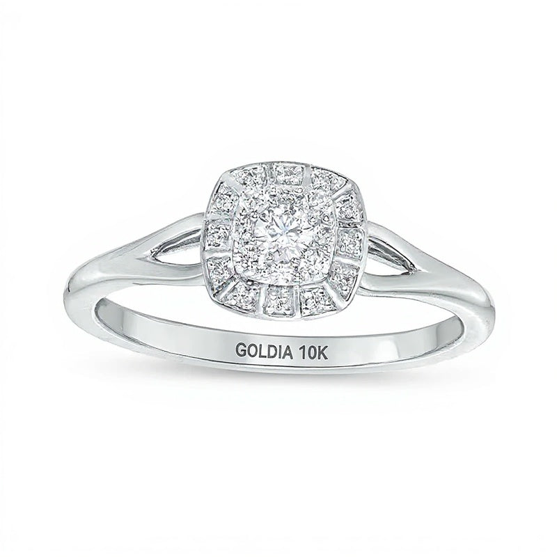 0.2 CT. TW Cushion-Shaped Multi-Diamond Frame Split Shank Promise Ring in 10K White Gold