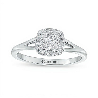 0.2 CT. TW Cushion-Shaped Multi-Diamond Frame Split Shank Promise Ring in 10K White Gold