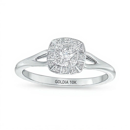 0.2 CT. TW Cushion-Shaped Multi-Diamond Frame Split Shank Promise Ring in 10K White Gold