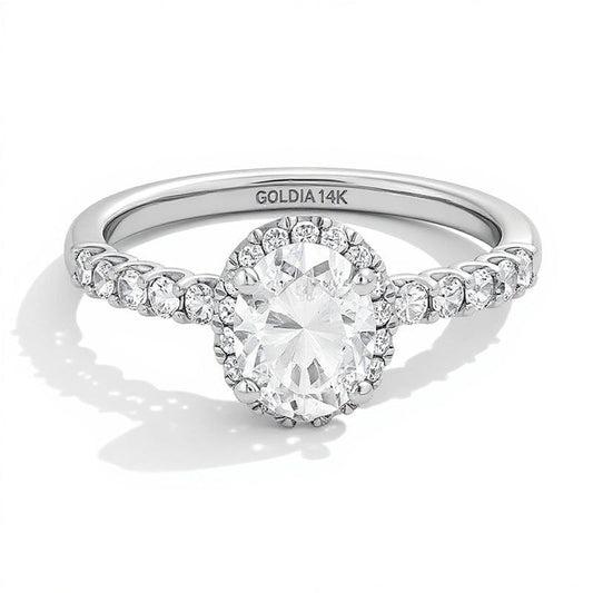 1.5 CT. TW Oval Lab-Grown Diamond Frame Ring in 14K White Gold (F/SI2)
