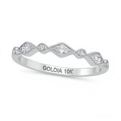 0.1 CT. TW Multi-Diamond Station Art Deco Stackable Band in 10K White Gold