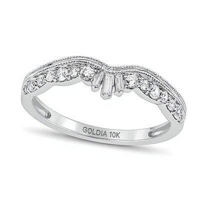 0.25 CT. TW Baguette and Round Diamond Vintage-Style Contour Wedding Band in 10K White Gold