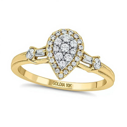 0.33 CT. TW Multi-Diamond Pear-Frame Engagement Ring in 10K Gold
