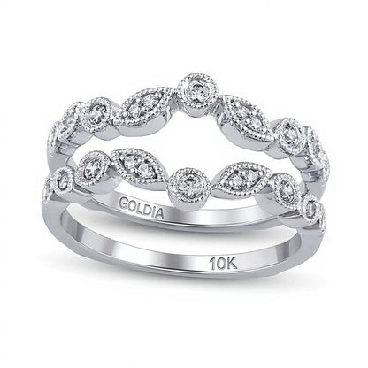 0.25 CT. TW Diamond Marquise-Shaped and Round Alternating Vintage-Style Solitaire Enhancer in 10K White Gold