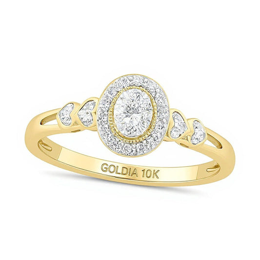 0.17 CT. TW Composite Diamond Oval-Shaped Frame Double Heart Sides Promise Ring in 10K Gold