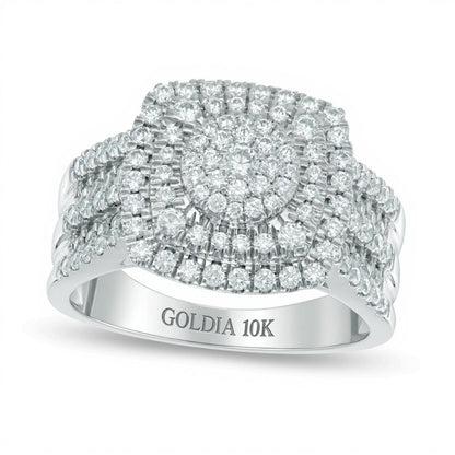 1.0 CT. TW Multi-Diamond Layered Square Frame Ring in 10K White Gold