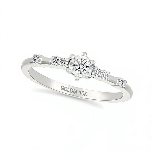 0.17 CT. TW Diamond Station Promise Ring in 10K White Gold