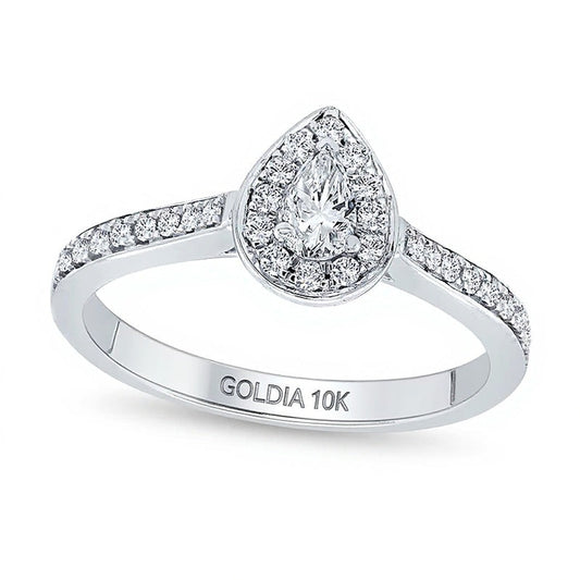 0.25 CT. TW Pear-Shaped Diamond Teardrop Frame Promise Ring in 10K White Gold