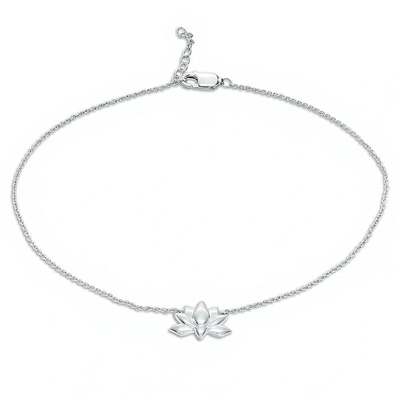 Lotus Flower Anklet in Sterling Silver - 10"