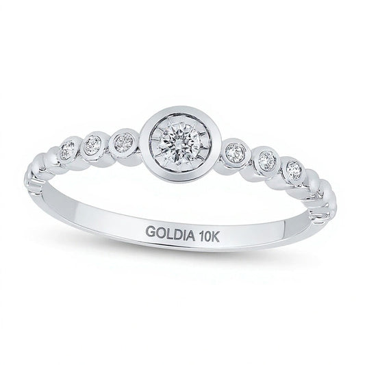 0.1 CT. TW Diamond Bezel Seven-Stone Promise Ring in 10K White Gold