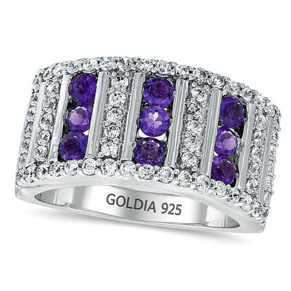 Amethyst and 0.63 CT. TW Diamond Triple Row Ring in Sterling Silver