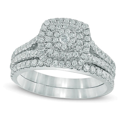 1.0 CT. TW Multi-Diamond Double Square Frame Bridal Set in 10K White Gold