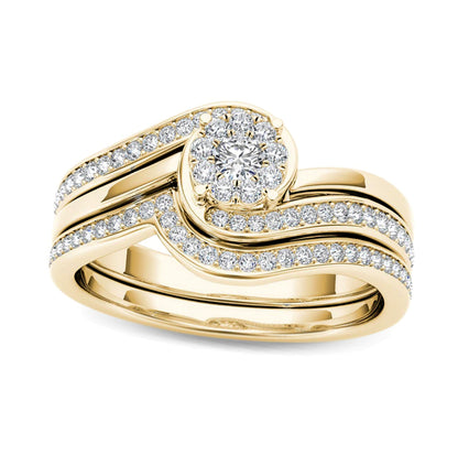 0.5 CT. TW Composite Diamond Flower Bypass Bridal Set in 14K Gold