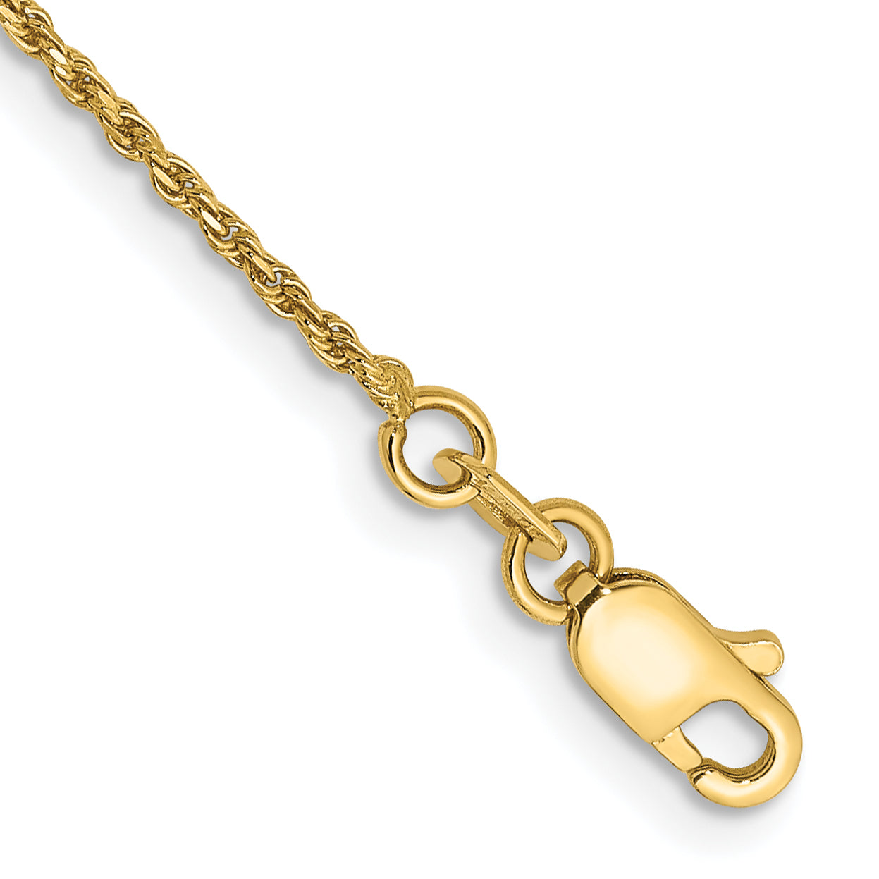 14k Yellow Gold 6 inch 1.15mm Diamond-cut Machine Made Rope with Lobster Clasp Chain Bracelet