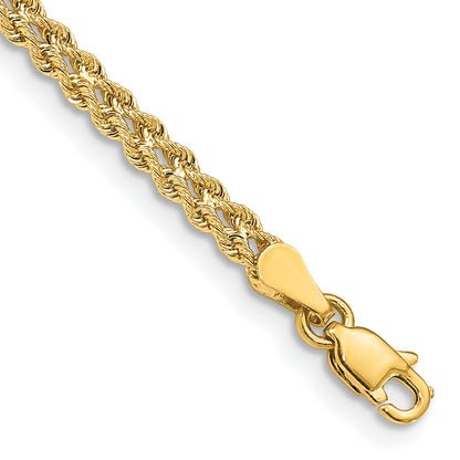 14k Yellow Gold 3.0mm Wide Double Strand Rope Bracelet