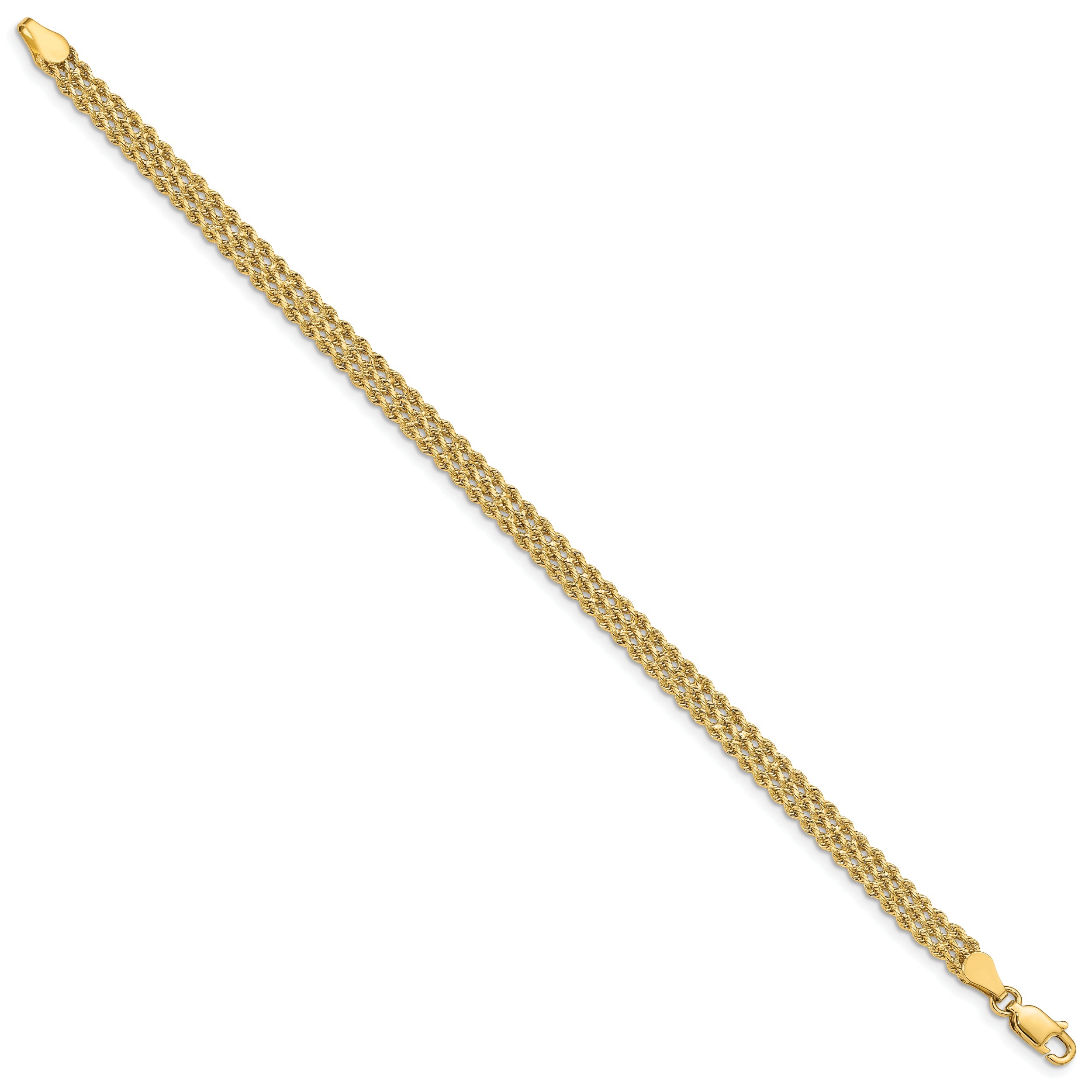 14k Yellow Gold 4.5mm Wide Triple Strand Rope Bracelet