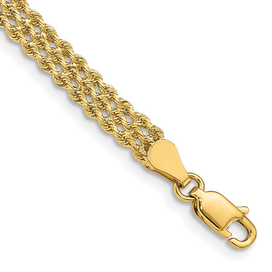 14k Yellow Gold 4.5mm Wide Triple Strand Rope Bracelet