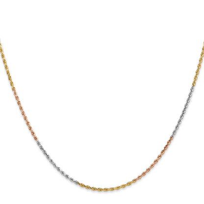 14k Tri-Color Tri-colored 16 inch 1.5mm Diamond-cut Rope with Lobster Clasp Chain Necklace