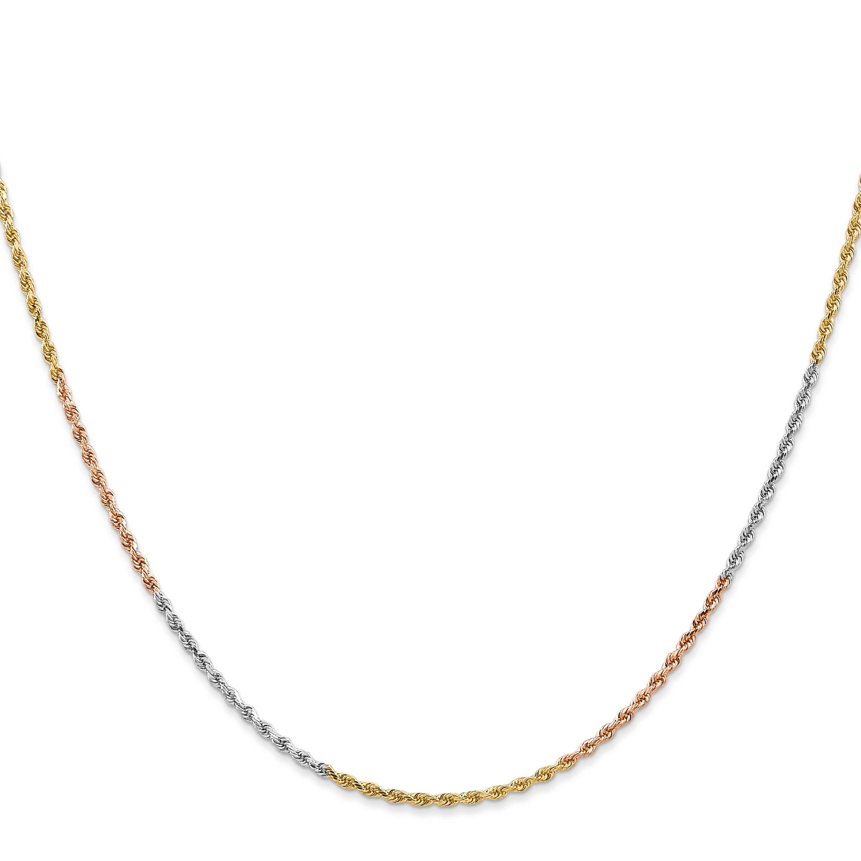 14k Tri-Color Tri-colored 24 inch 1.5mm Diamond-cut Rope with Lobster Clasp Chain Necklace