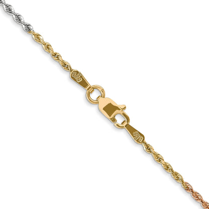 14k Tri-Color Tri-colored 24 inch 1.5mm Diamond-cut Rope with Lobster Clasp Chain Necklace