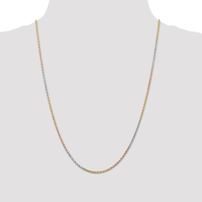 14k Tri-Color Tri-colored 24 inch 1.5mm Diamond-cut Rope with Lobster Clasp Chain Necklace