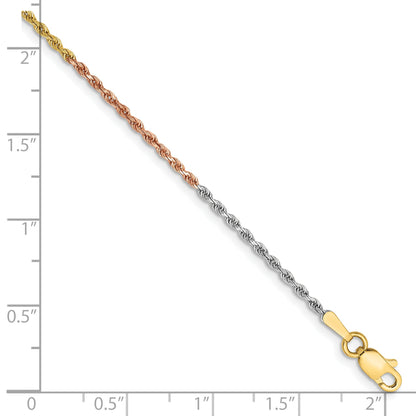 14k Tri-Color Tri-colored 7 inch 1.5mm Diamond-cut Rope with Lobster Clasp Chain Bracelet