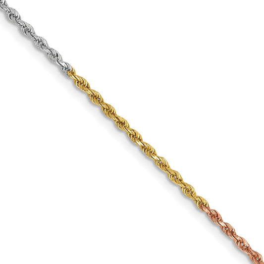 14k Tri-Color Tri-colored 18 inch 1.5mm Diamond-cut Rope with Lobster Clasp Chain Necklace