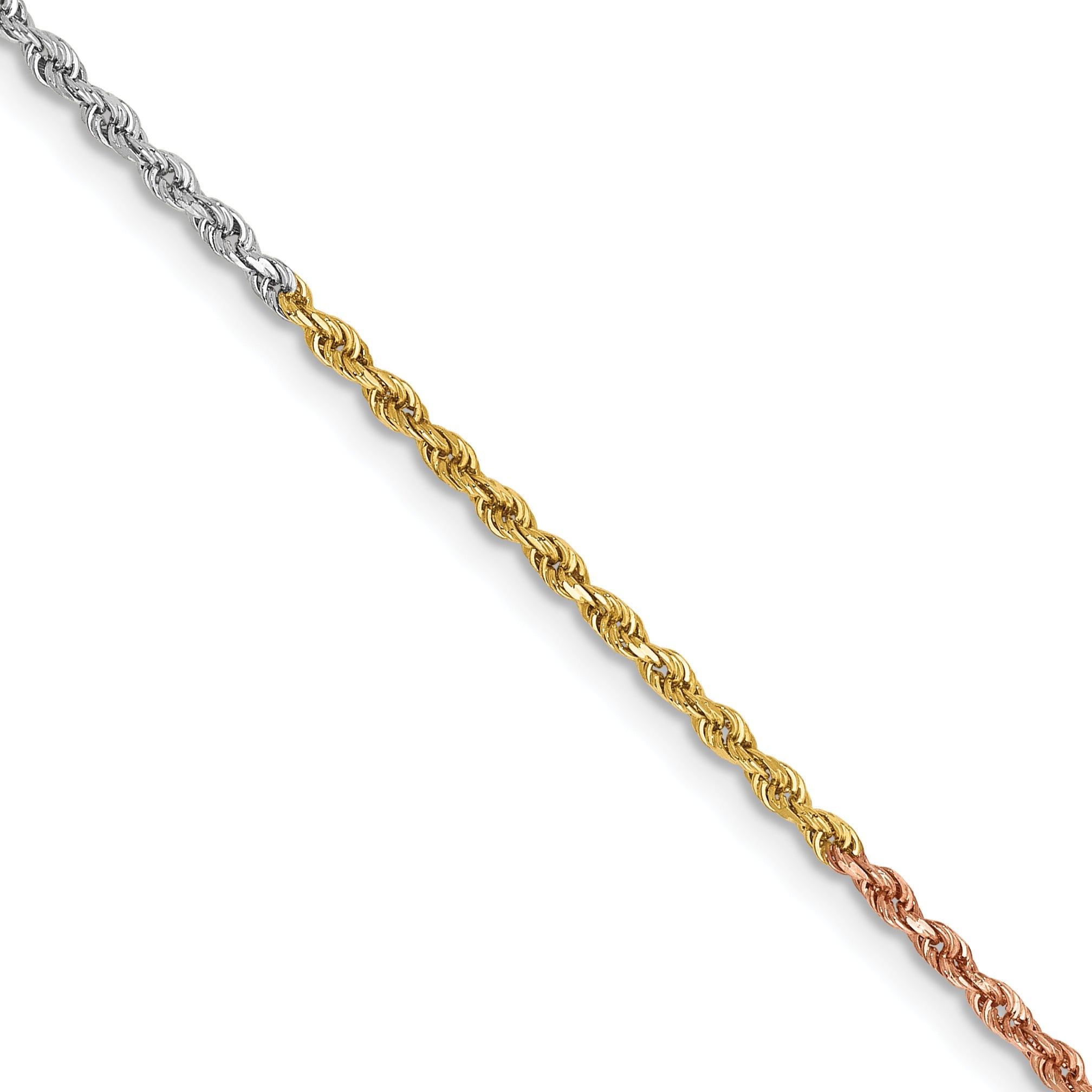 14k Tri-Color Tri-colored 24 inch 1.5mm Diamond-cut Rope with Lobster Clasp Chain Necklace