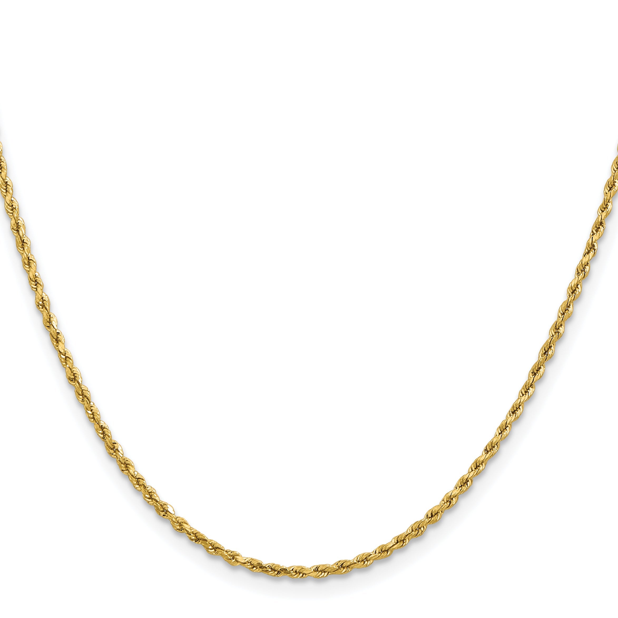 22 Inch 14k Yellow Gold 1.8mm Lightweight D/C Rope with Lobster Clasp Chain Necklace