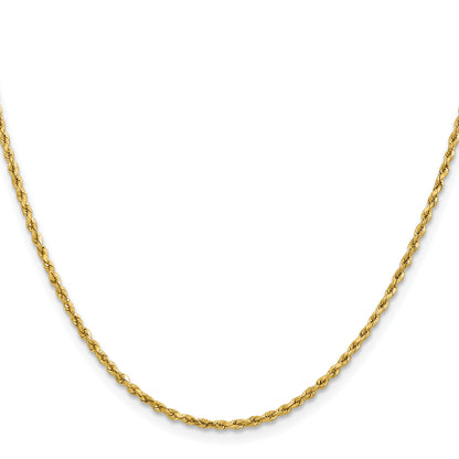 22 Inch 14k Yellow Gold 1.8mm Lightweight D/C Rope with Lobster Clasp Chain Necklace