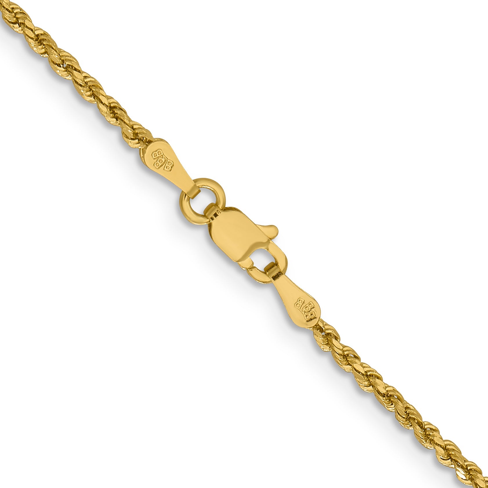22 Inch 14k Yellow Gold 1.8mm Lightweight D/C Rope with Lobster Clasp Chain Necklace