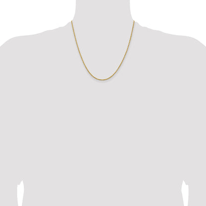 2 Inch 14k Yellow Gold 1.8mm Lightweight D/C Rope with Lobster Clasp Chain Necklace