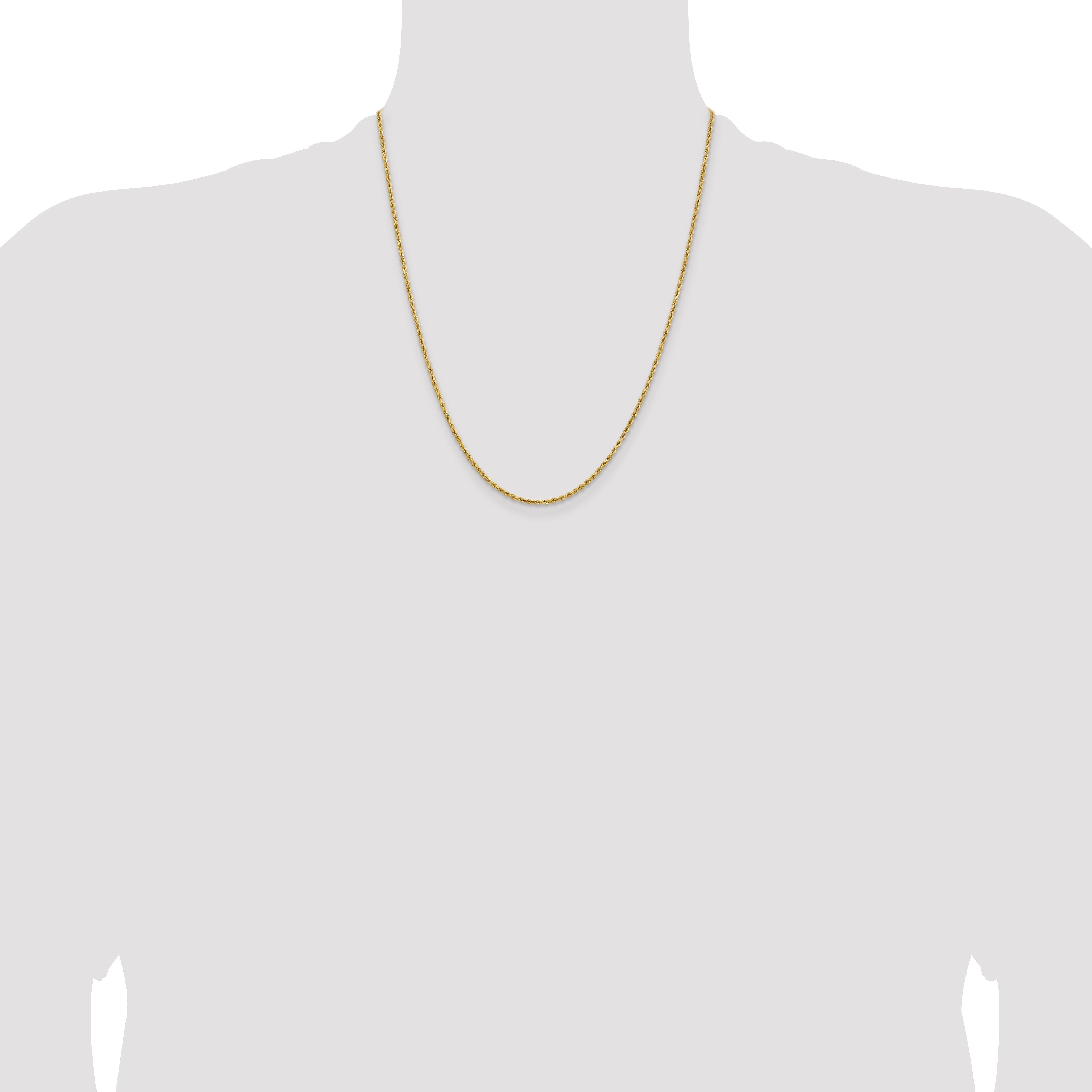 22 Inch 14k Yellow Gold 1.8mm Lightweight D/C Rope with Lobster Clasp Chain Necklace