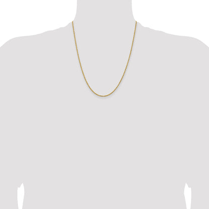 22 Inch 14k Yellow Gold 1.8mm Lightweight D/C Rope with Lobster Clasp Chain Necklace