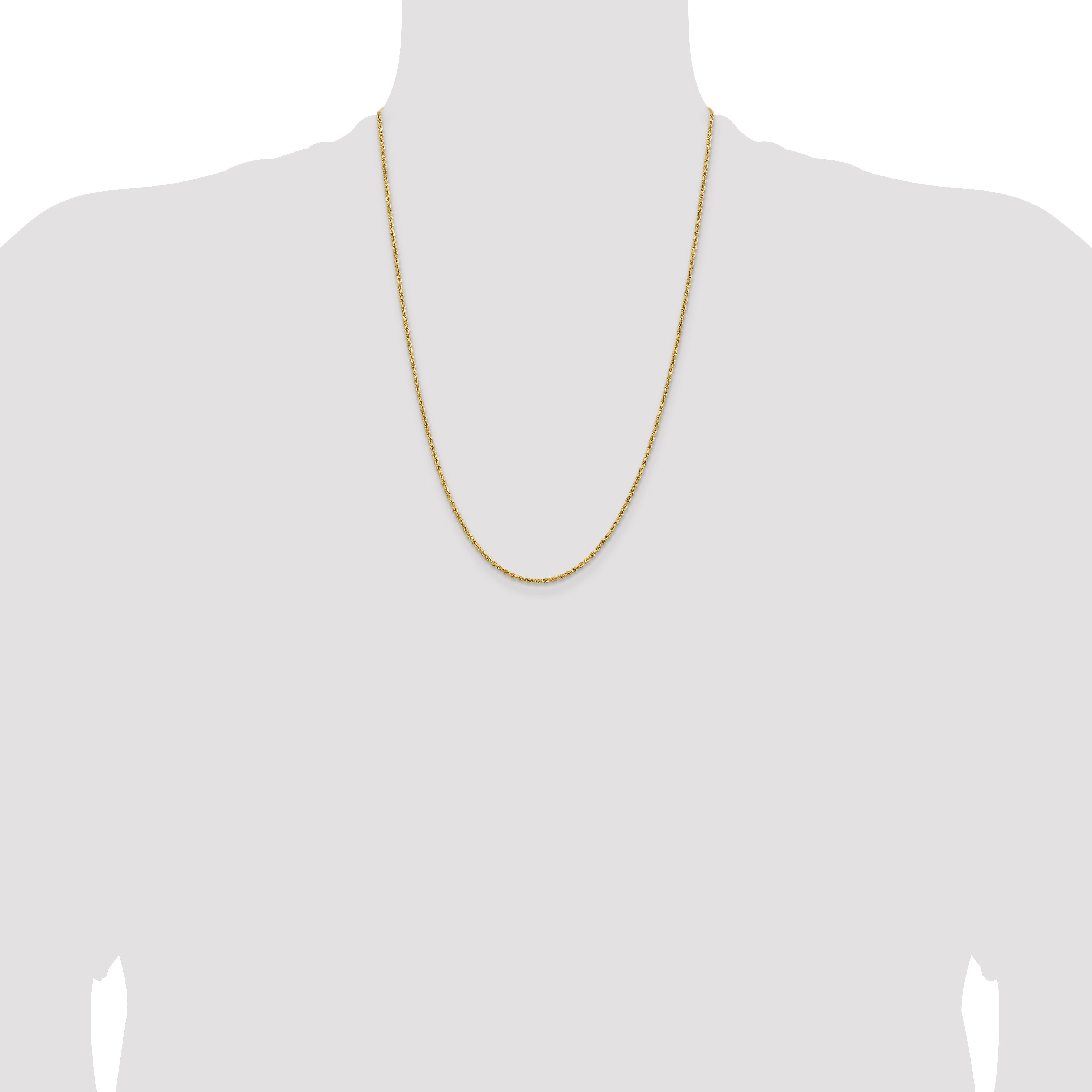 24 Inch 14k Yellow Gold 1.8mm Lightweight D/C Rope with Lobster Clasp Chain Necklace