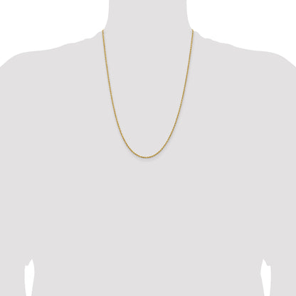 24 Inch 14k Yellow Gold 1.8mm Lightweight D/C Rope with Lobster Clasp Chain Necklace