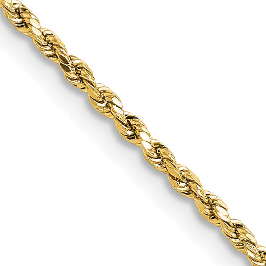 18 Inch 14k Yellow Gold 1.8mm Lightweight D/C Rope with Lobster Clasp Chain Necklace