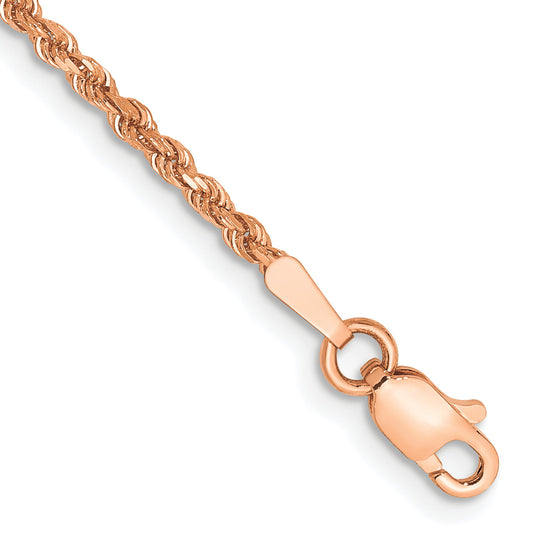 14k Rose Gold 8 inch 1.75mm Diamond-cut Rope with Lobster Clasp Chain Bracelet