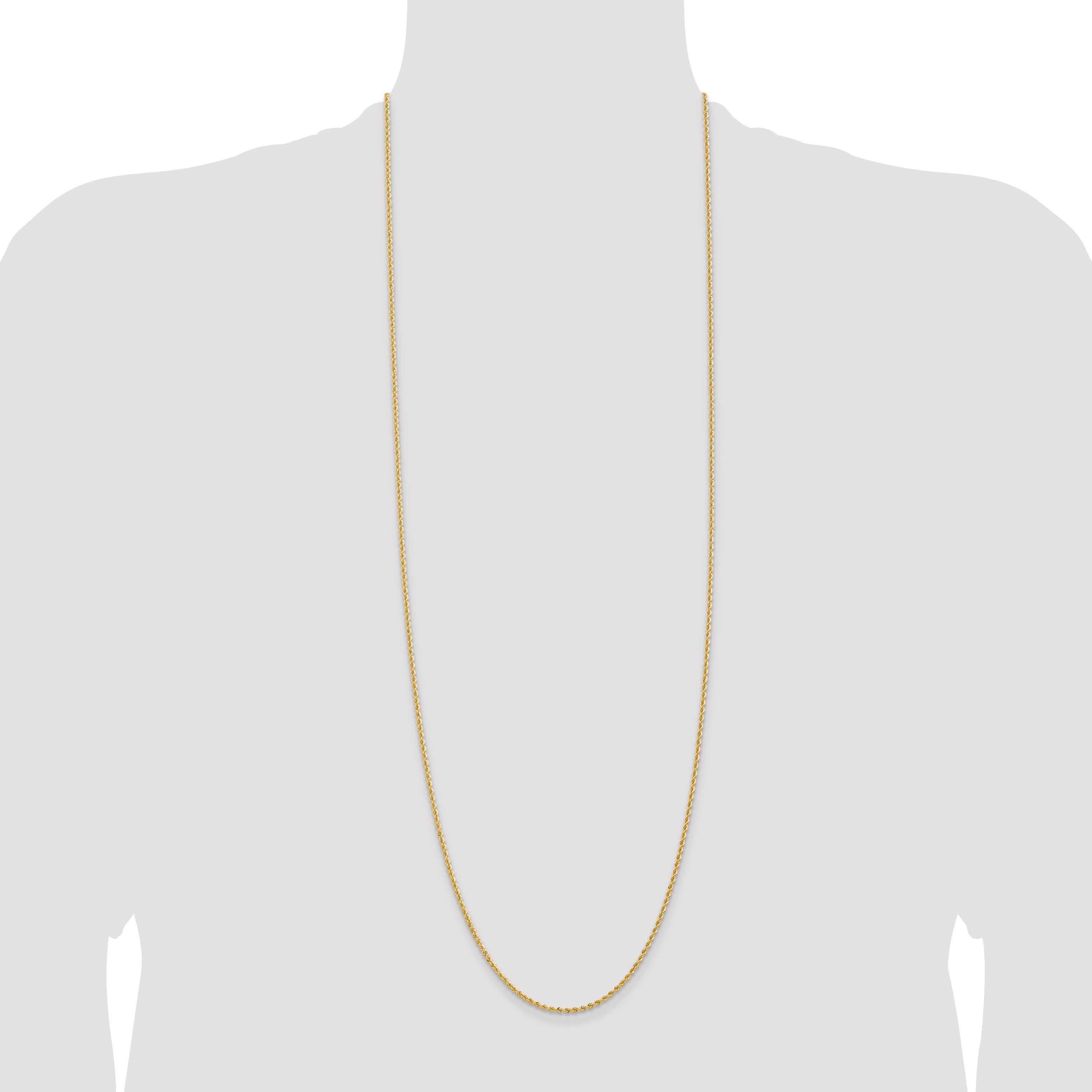 14k Yellow Gold 36 inch 2mm Regular Rope with Lobster Clasp Chain Necklace