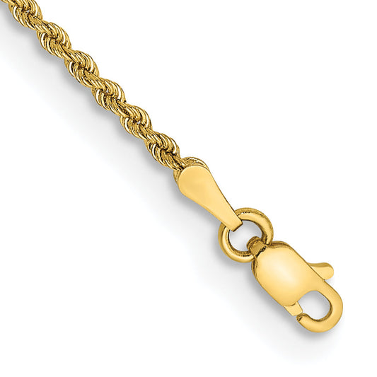 14k Yellow Gold 5.5 inch 2mm Regular Rope with Lobster Clasp Chain Bracelet