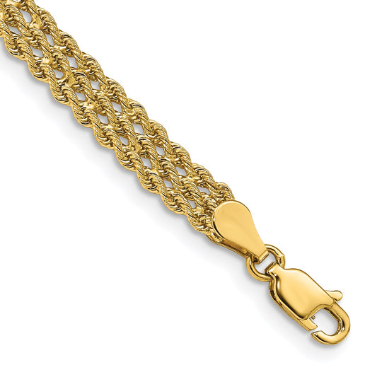 14k Yellow Gold 5.5mm Triple Strand Rope Bracelet