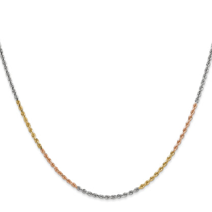 14k Tri-Color Tri-colored 20 inch 1.75mm Diamond-cut Rope with Lobster Clasp Chain Necklace
