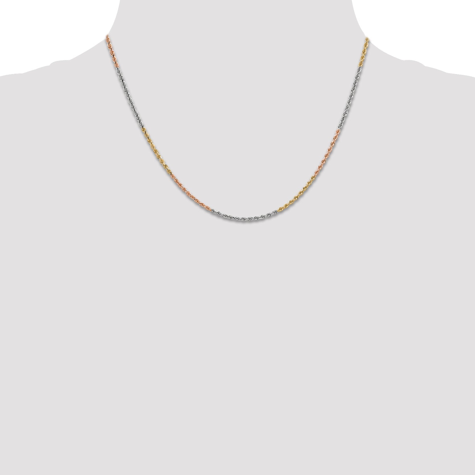14k Tri-Color Tri-colored 18 inch 1.75mm Diamond-cut Rope with Lobster Clasp Chain Necklace