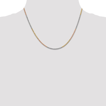 14k Tri-Color Tri-colored 18 inch 1.75mm Diamond-cut Rope with Lobster Clasp Chain Necklace