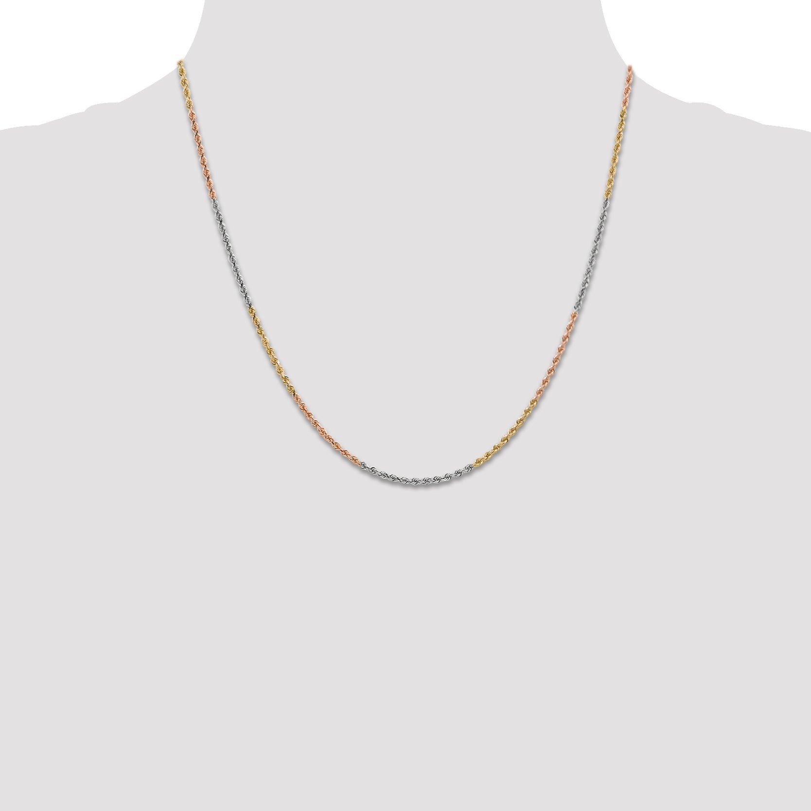 14k Tri-Color Tri-colored 20 inch 1.75mm Diamond-cut Rope with Lobster Clasp Chain Necklace